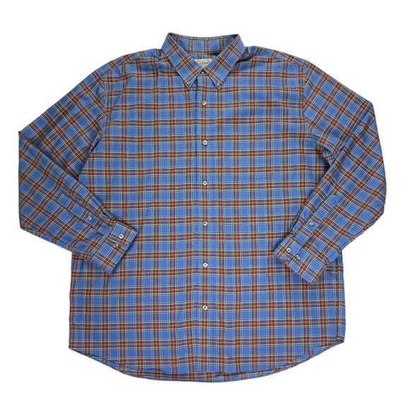LL Bean Mens Traditional Fit Blue Plaid Button Down Shirt XL - Picture 1 of 9